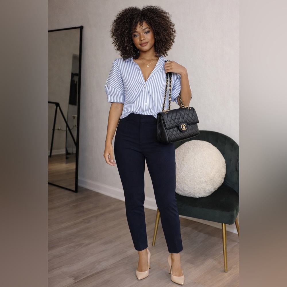 Express Editor Studio Stretch Twill High Waisted Skinny Pant Navy Blue 4 Short